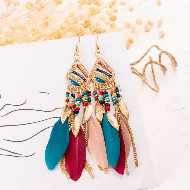 Boucles d'oreilles plumes et boucles d'oreilles perles