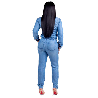 Lace-up Jeans Women's Slim Casual Jumpsuit