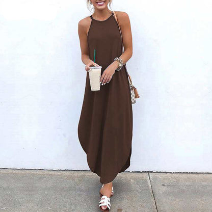 Women Sling Sleeveless Irregular Long Dress