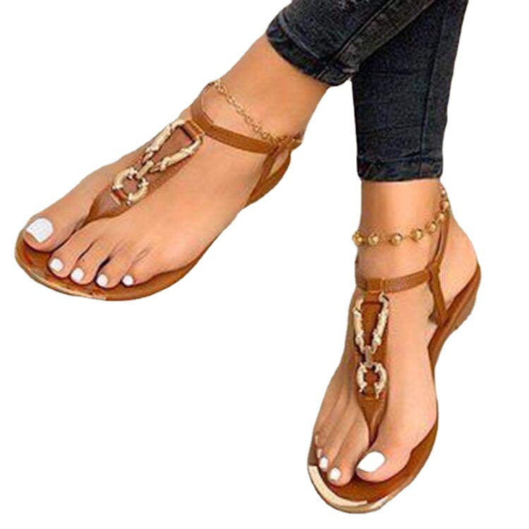 Sandalias de tiras de playa de espiga con punta redonda a la moda