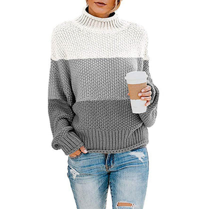 Thick Line Color Matching High Neck Pullover