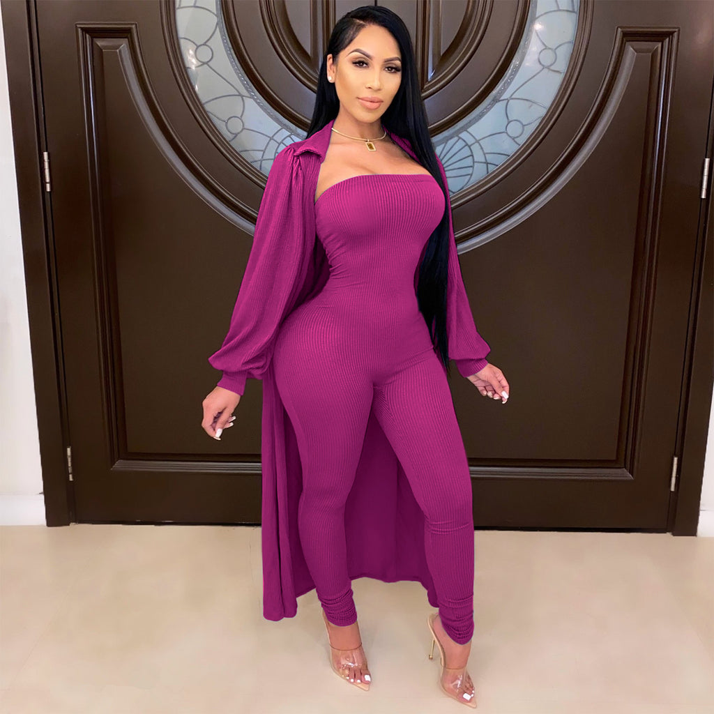 Cape deux pièces côtelée sexy à fines rayures