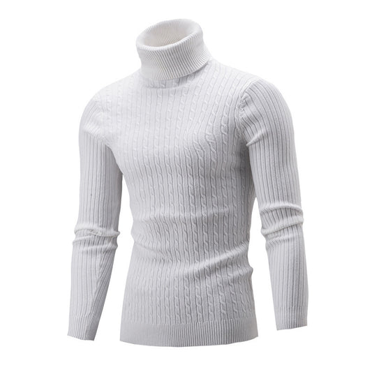 Pull col roulé en tricot coupe slim pour hommes de couleur unie