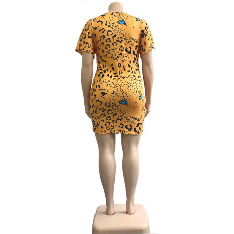 Robe Imprimé Léopard Col V Femme