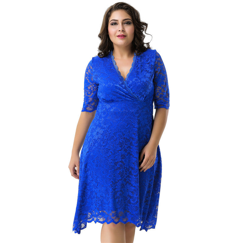 Fashion Lace Half Sleeve Mid Length Dress For Women