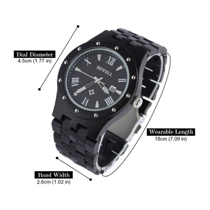 Men Luminous Hands Fashion Casual Auto Date Wooden Wristwatch