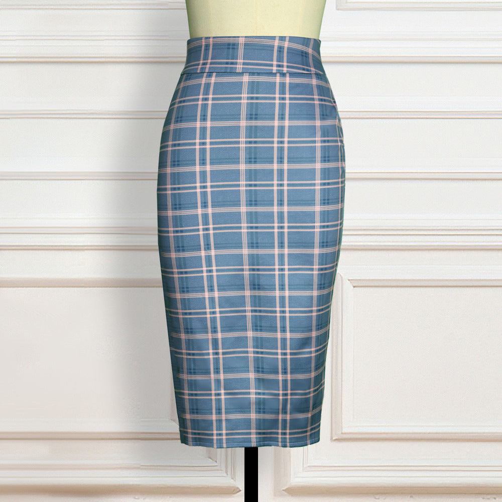 High Waist Bag Hip Plaid Retro Elegant Stretch All-Match Pencil Skirt