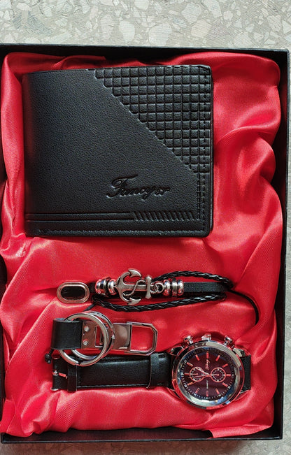 Conjunto de regalo de cinco piezas de reloj de pulsera de billetera para hombre