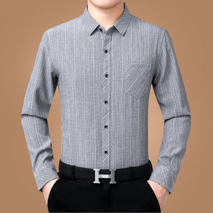 Linen Long-sleeved Shirt For Men Cotton And Linen Pockets  Non-iron Shirt