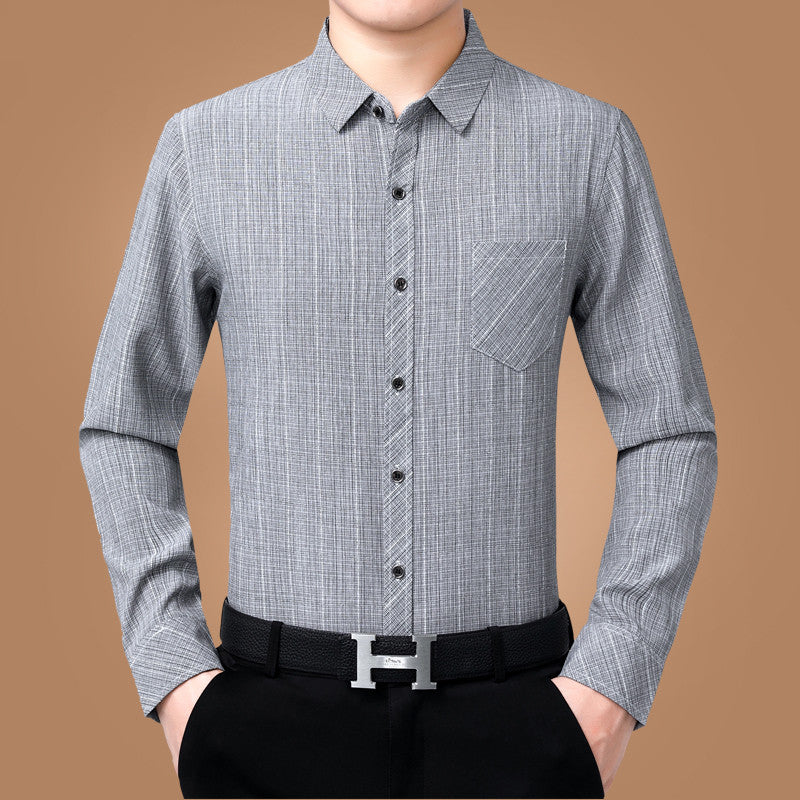 Linen Long-sleeved Shirt For Men Cotton And Linen Pockets  Non-iron Shirt