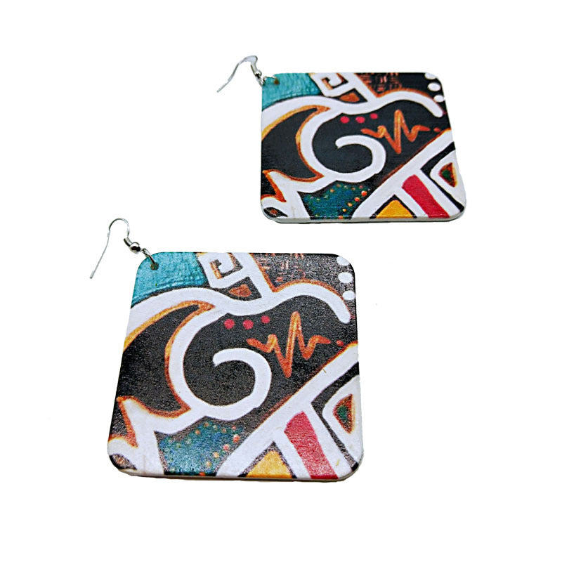 Vintage wooden square earrings