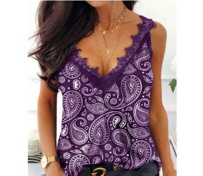 Women's Printed Sling V-Neck Slim Tank Top