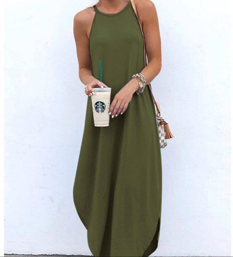 Women Sling Sleeveless Irregular Long Dress