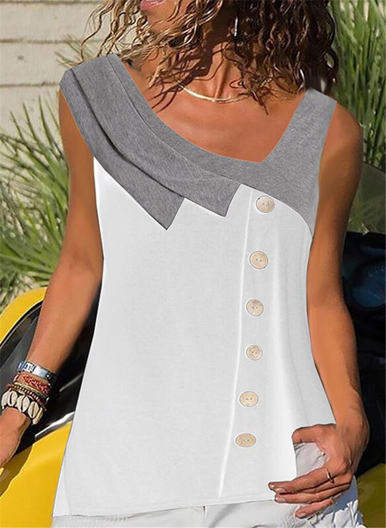 Camisa de bloques de color irregulares con botones Chaleco de talla grande