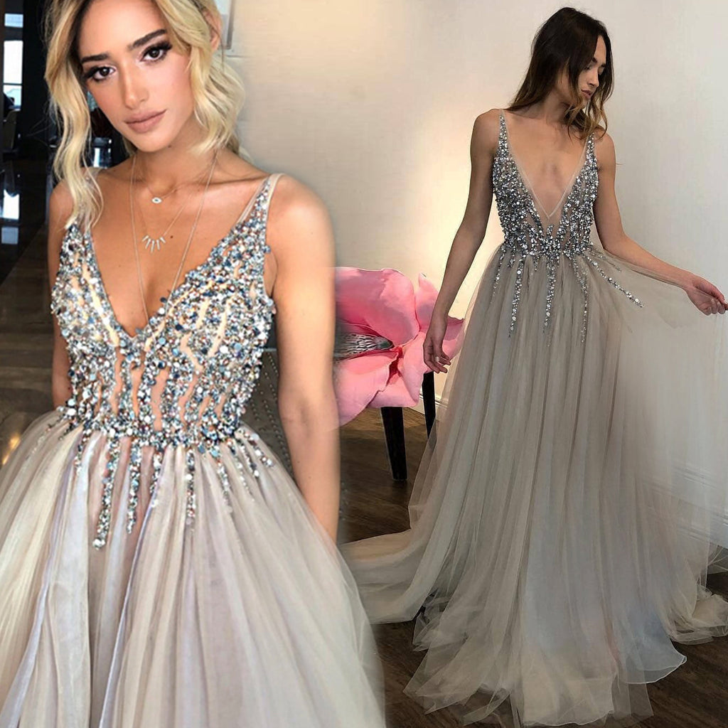 Robe de soirée d'anniversaire pour hôte de banquet gris diamant