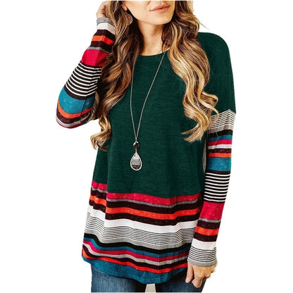 Long sleeve striped round neck T-shirt sweatshirt