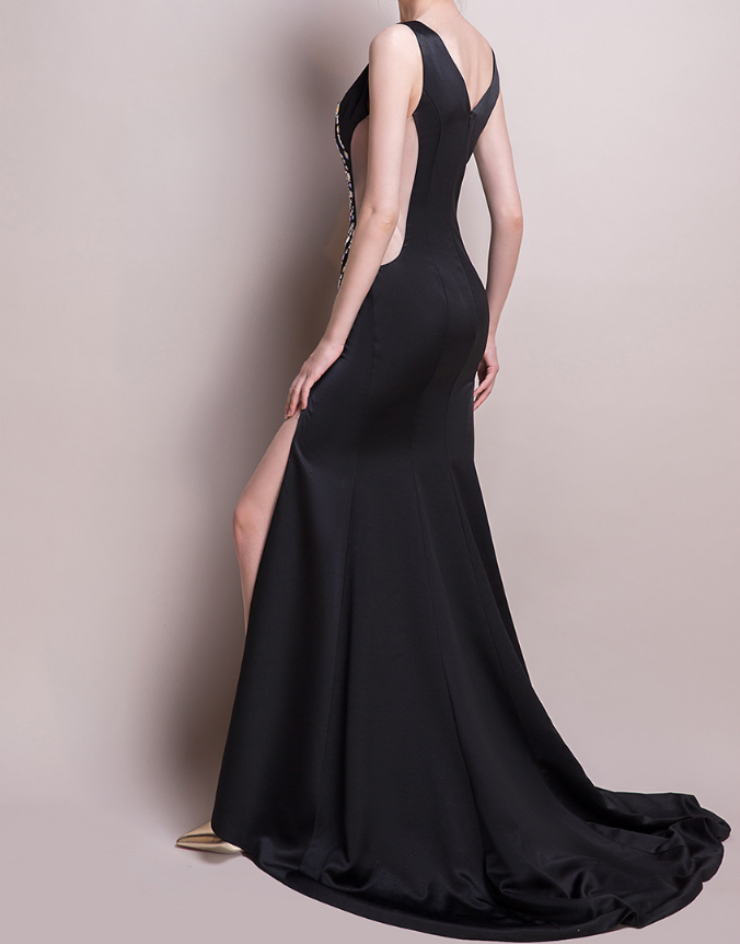 Deep V-neck Slim Annual Women's Long Dress