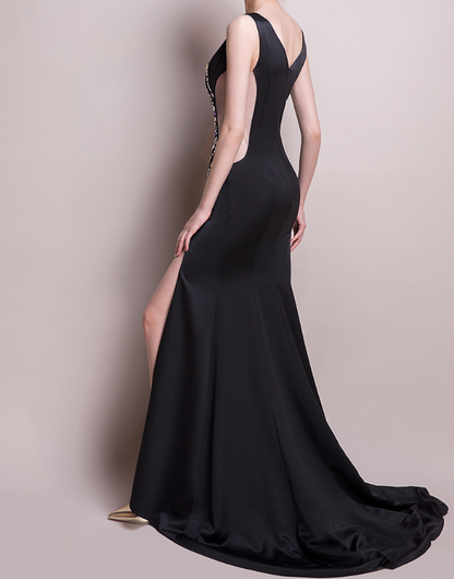 Deep V-neck Slim Annual Women's Long Dress