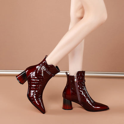 High-heeled Short Boots Women Winter Plus Velvet Boots