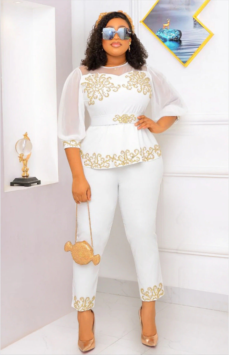 Women Solid Color Five Points Puff Sleeves