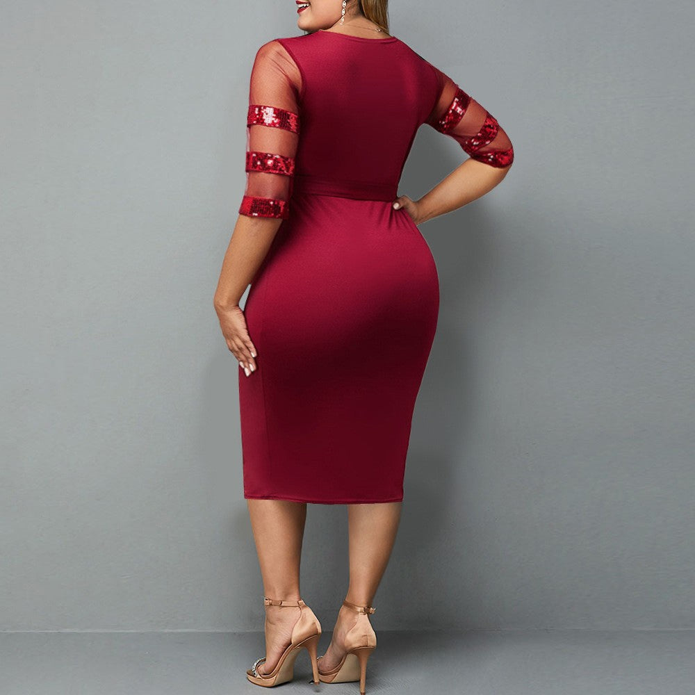 Nouvelle robe pour femme taille plus en maille à sequins