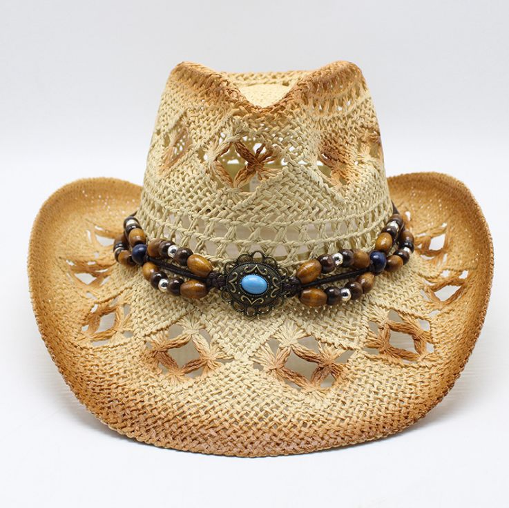 Sombrero de vaquero occidental de playa de verano con esqueleto de viento étnico para hombre