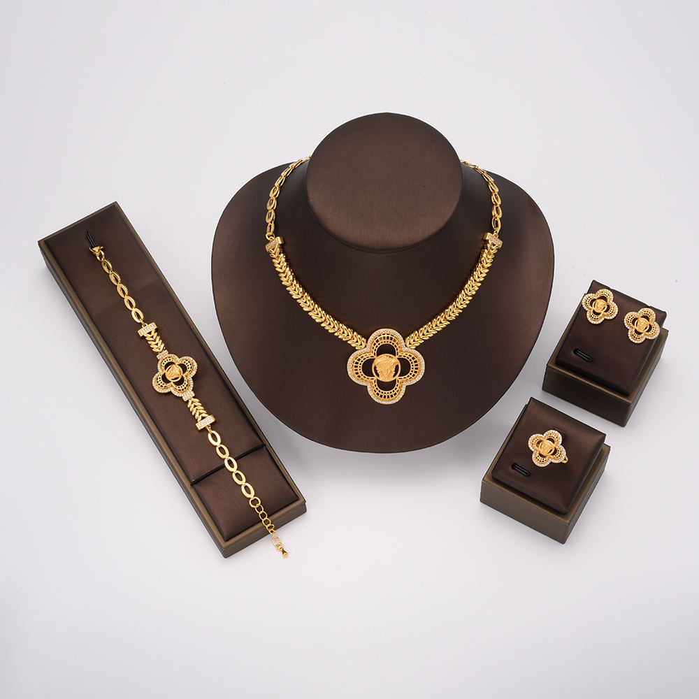 Design de luxe diamant coloré mode zircone bijoux ensembles de bijoux femmes collier et boucles d'oreilles 4 pièces ensemble