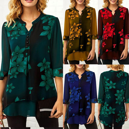 Printed Chiffon Shirt With Button Sleeves