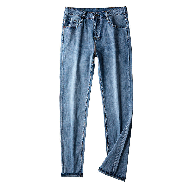 Pantalon jeans droit décontracté bleu clair à la mode