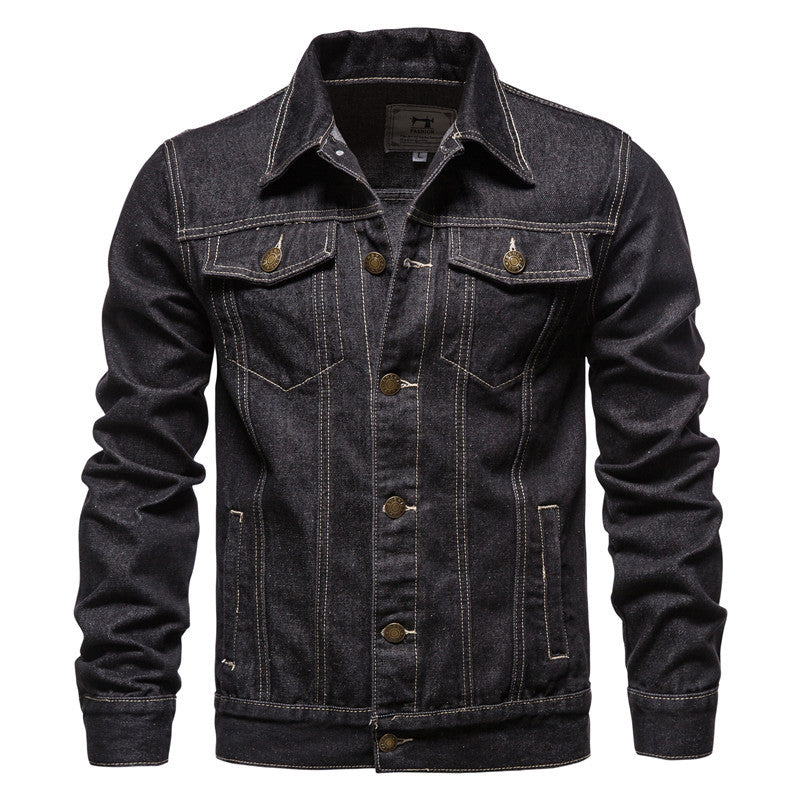 Men's Washed Denim Jacket Youth Casual Long Sleeve Lapel Top