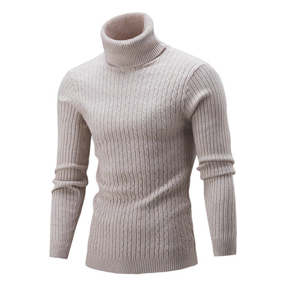 Pull col roulé en tricot coupe slim pour hommes de couleur unie