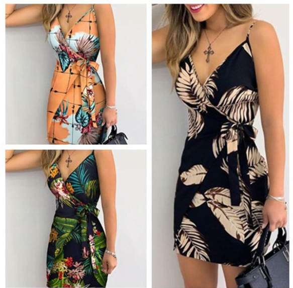 Women V-neck Print Casual Dress