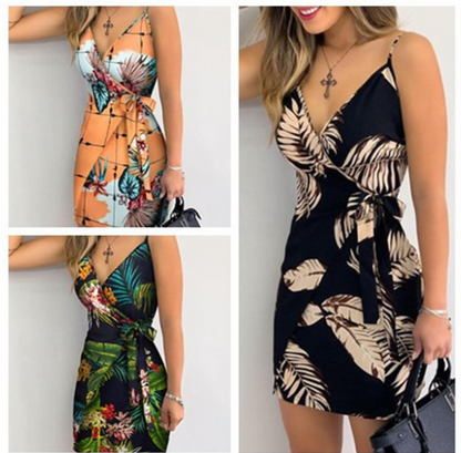 Vestido casual con estampado de cuello en V para mujer