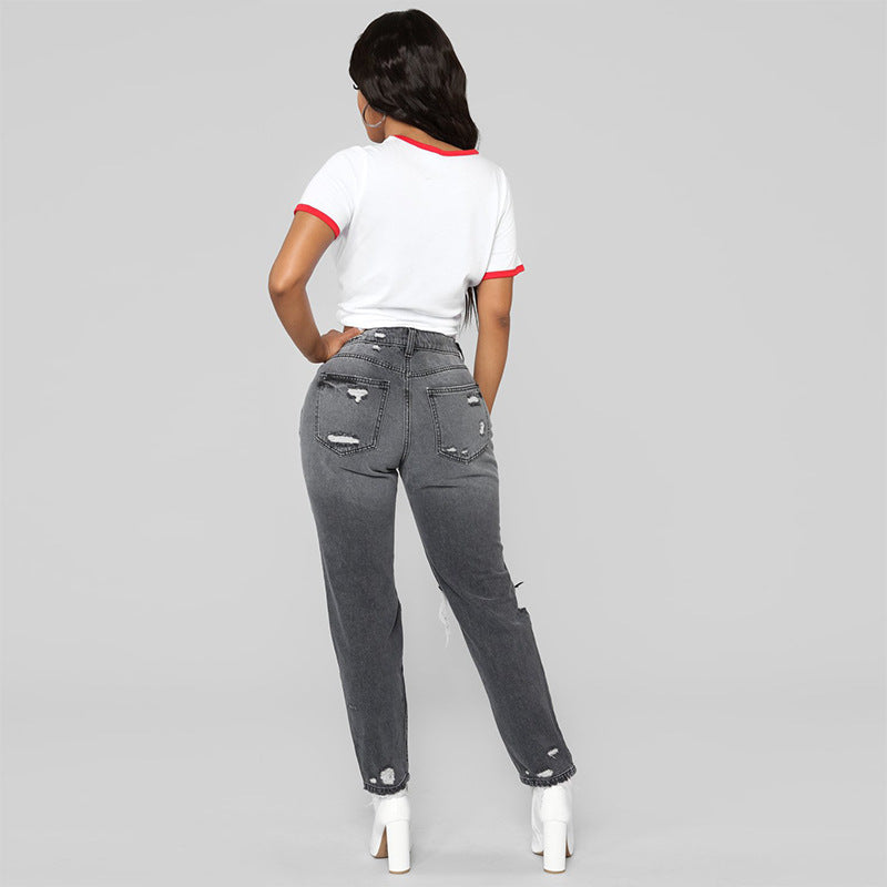 Women High Waist  Denim Elastic Stretch Gray Jeans