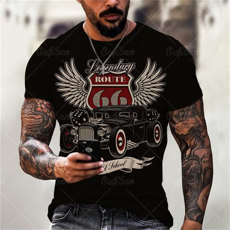 Patrón personalizado 66 Highway 3D Impresión digital Camiseta de manga corta