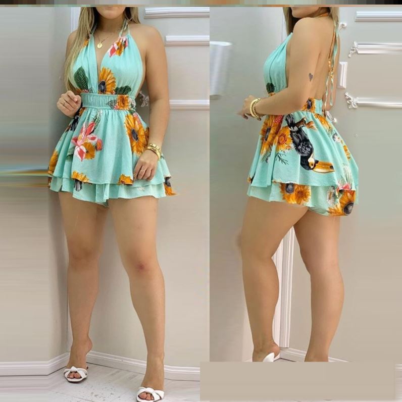 Combinaison porte-jarretelles bleue imprimée pour femme