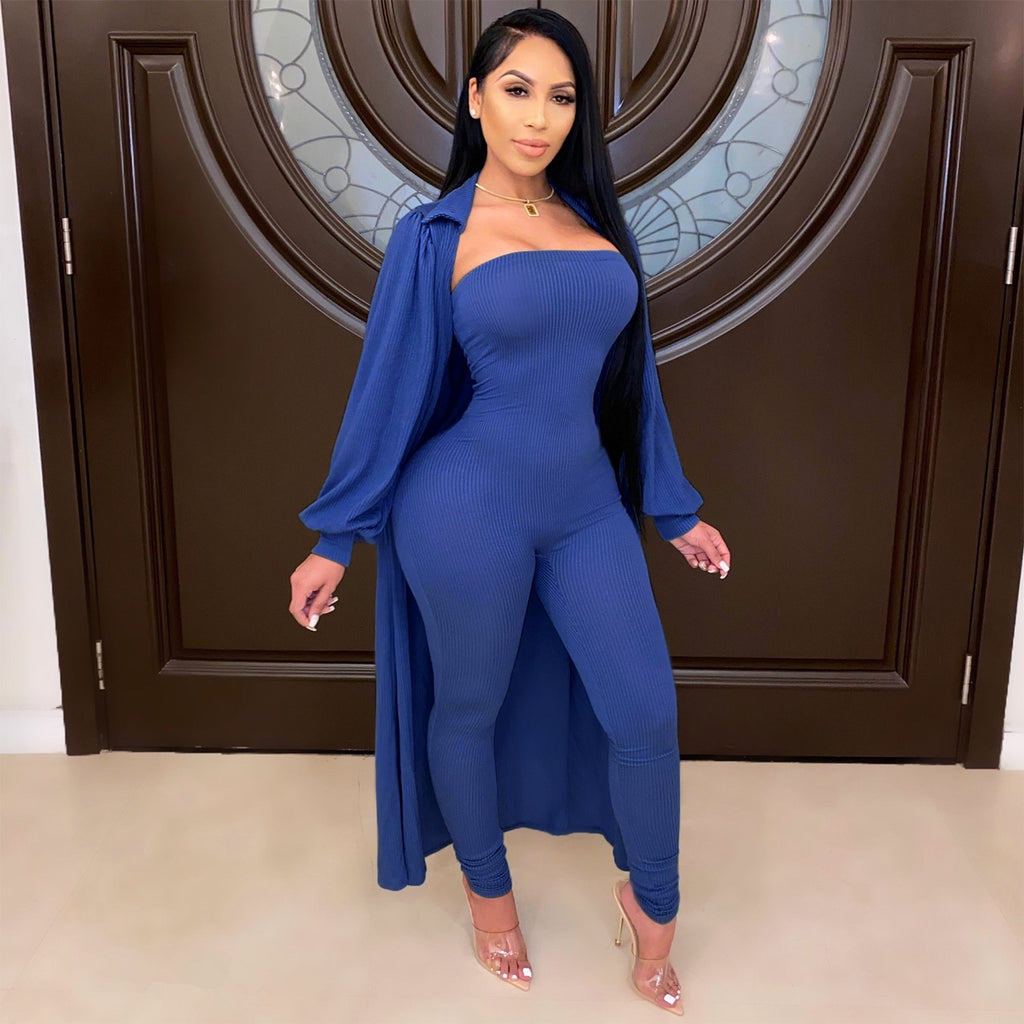 Cape deux pièces côtelée sexy à fines rayures