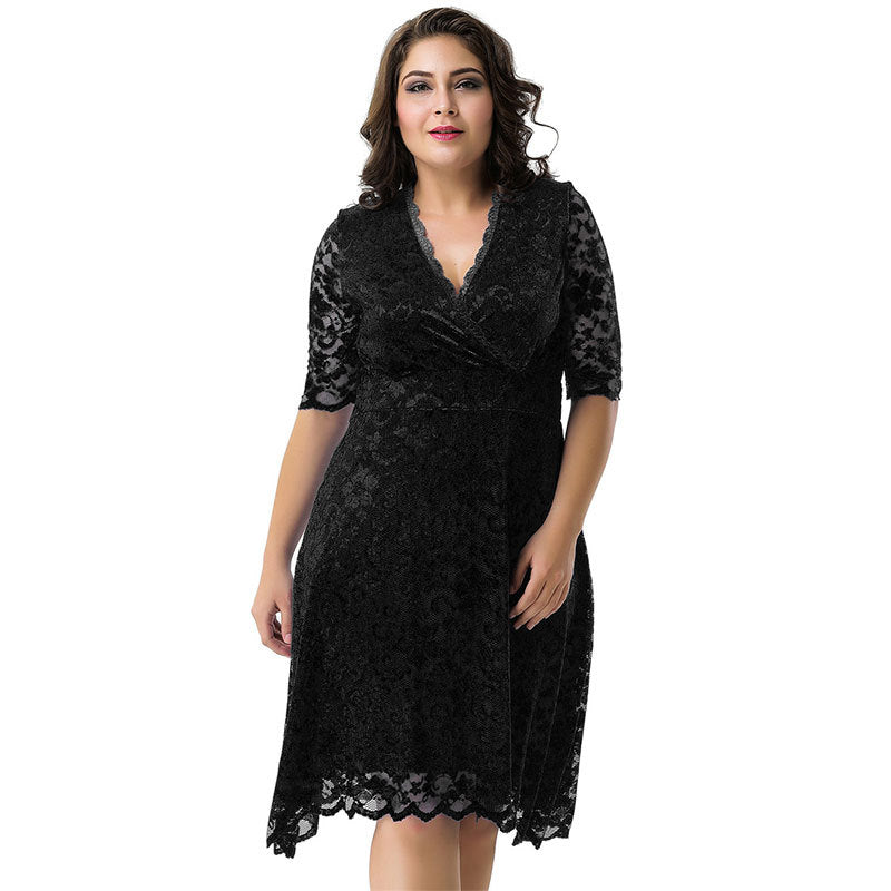 Robe mi-longue en dentelle à la mode pour femmes