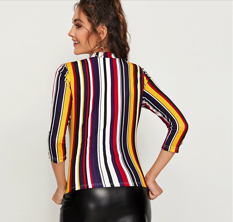 Elegant Colorful Striped Top Blouse