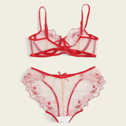 Women's Mesh Embroidered Sheer Lingerie Set