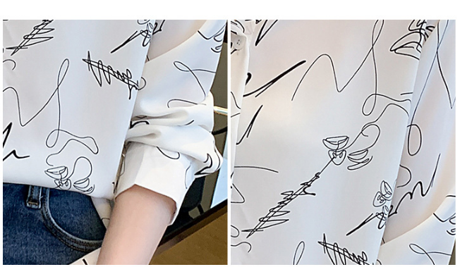 Camisa de mujer de manga larga de gasa con estampado de pintura de tinta