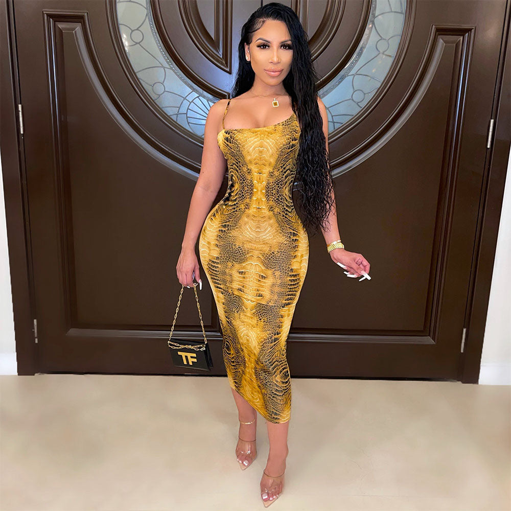 Mode Sexy Sling Tight Robe longue sans manches