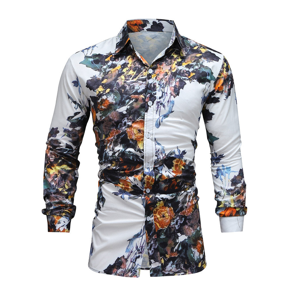 Nueva camisa informal con solapa y estampado digital para hombre