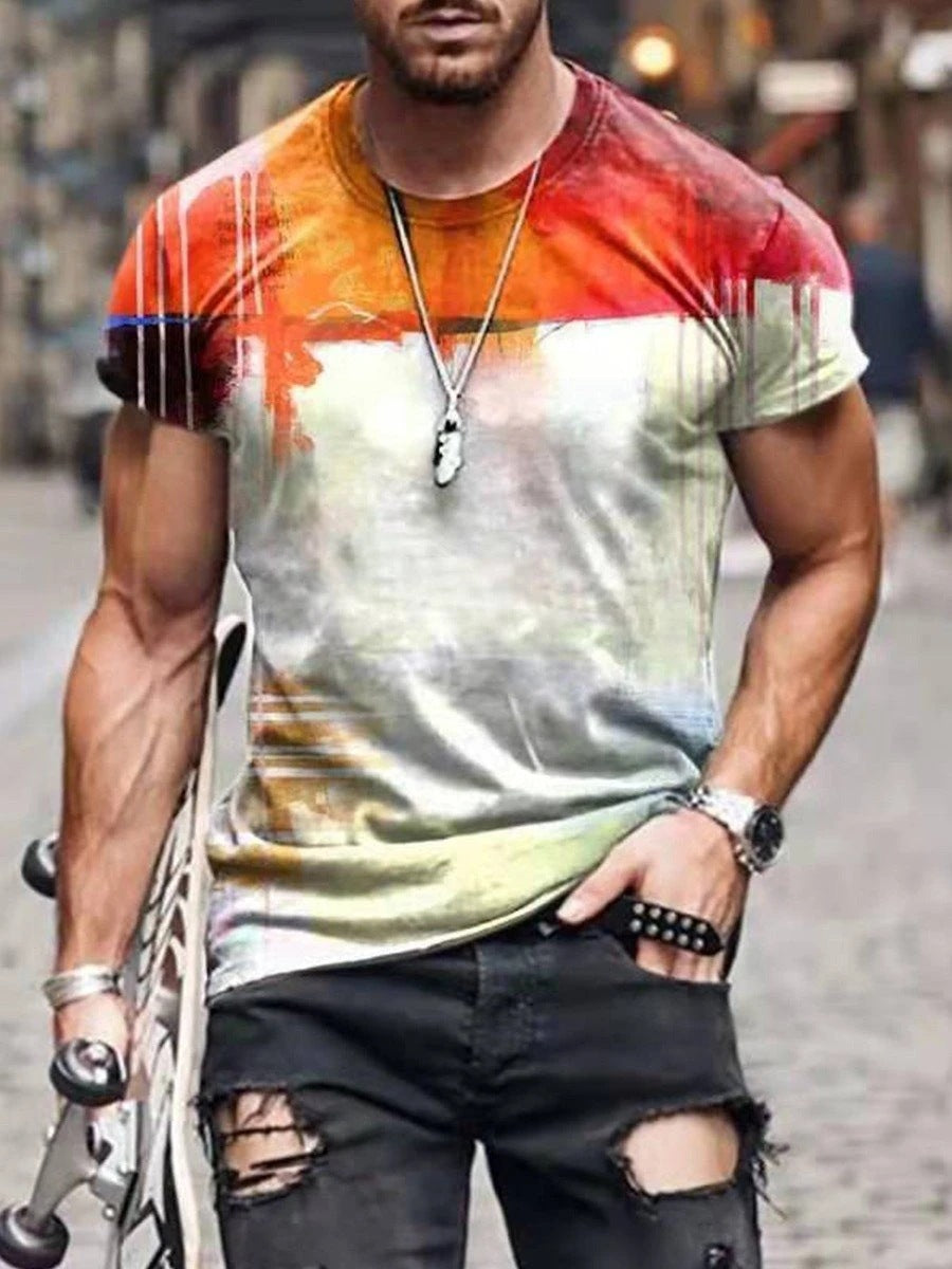 T-shirt col rond manches courtes imprimé numérique