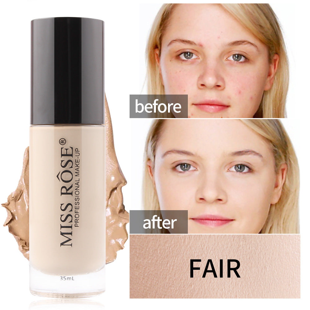 MISS ROSE Waterproof Oil Control Light Natural Long-lasting Concealer Liquid Foundation