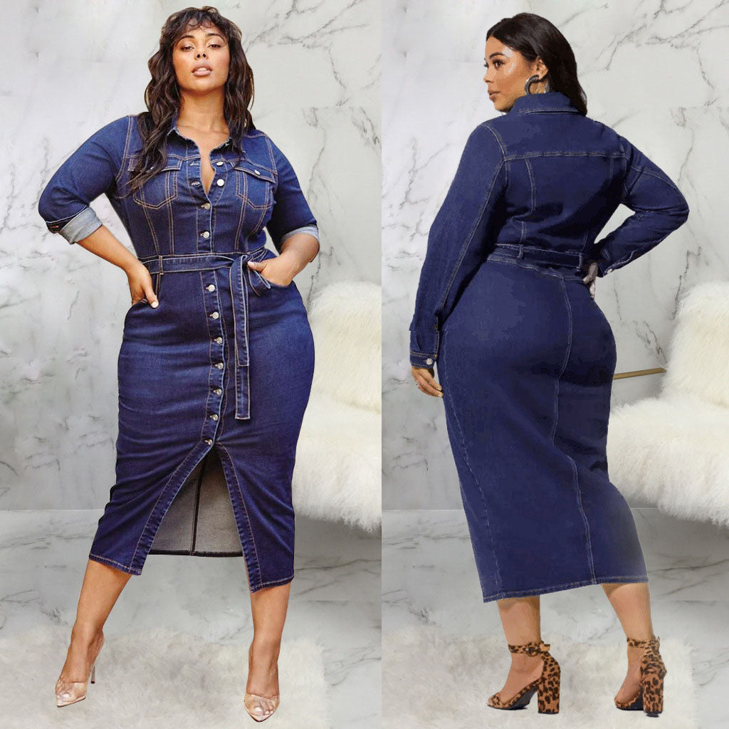 Robe en jean décontractée à manches longues pour femmes