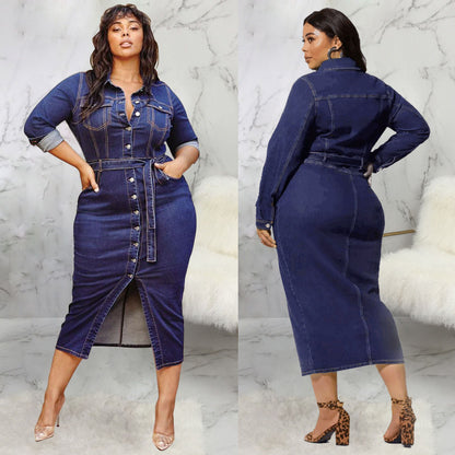 Robe en jean décontractée à manches longues pour femmes