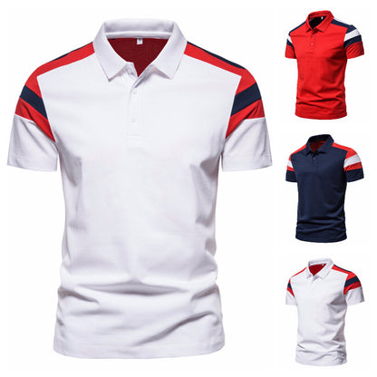 Men's Color Striped Stitching Polo Shirt