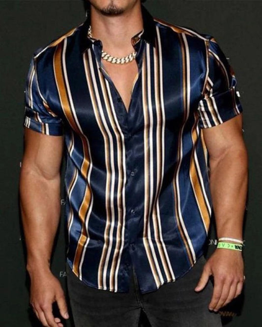 Men Casual Short Sleeve  Striped Shirt