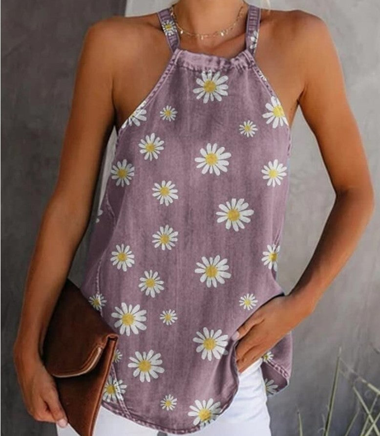 Cotton and lLnen Daisy Print Top